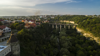 Aerial view of canyon in Kamenets Podolsky. Canyon Smotrych.