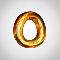 Golden letter O uppercase with fire reflection isolated on white background