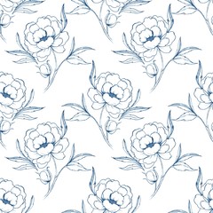 Floral seamless pattern. Peony. Line art background