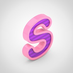 Pink letter S uppercase with violet stripes isolated on white background.