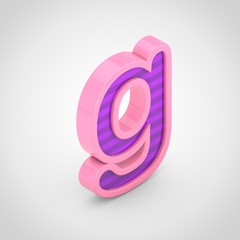 Pink letter G lowercase with violet stripes isolated on white background.