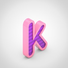 Pink letter K lowercase with violet stripes isolated on white background.