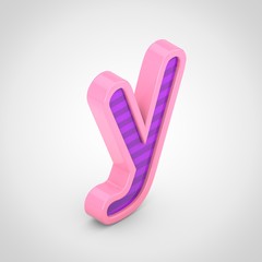 Pink letter Y lowercase with violet stripes isolated on white background.