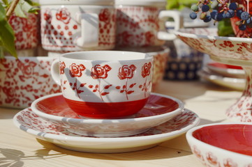 Colorful, handmade pottery produced in Boleslawiec, Poland