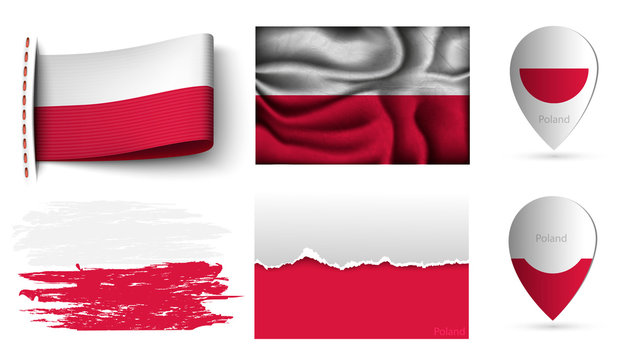 set of poland flags collection isolated