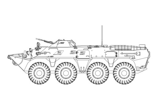 Soviet armored personnel carrier. Vector outline drawing