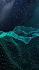 Star horizon. Abstract landscape on a dark background. Cyberspace grid. Hi-tech network. Outer space. Starry outer space texture. 3D illustration