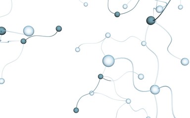 Neural network. Social network. Futuristic dna, deoxyribonucleic acid. Abstract molecule, cell illustration, mycelium. Light background. 3D illustration