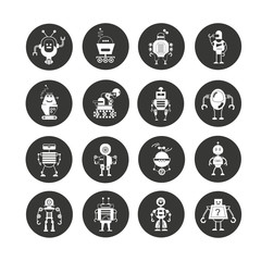 robot icon set in circle buttons