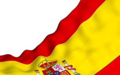 Fototapeta premium The flag of Spain. Official state symbol of the Kingdom of Spain. Concept: web, sports pages, language courses, travelling, design elements. 3d illustration