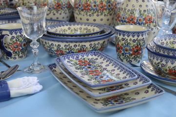 Colorful, handmade pottery produced in Boleslawiec, Poland