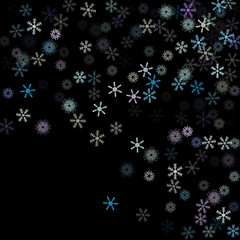 Falling down snow confetti, snowflake vector border. Festive winter, Christmas, New Year sale background. Cold weather, winter storm, scatter texture. Hipster snowfall falling snowflakes cool confetti