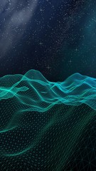 Abstract landscape on a dark background. Cyberspace grid. Hi-tech network. Outer space. Starry outer space texture. 3D illustration