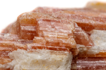 Macro mineral stone Tourmaline in the breed a white background