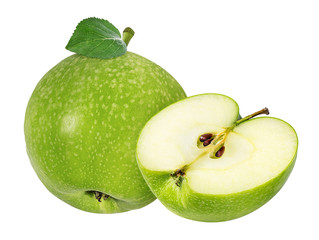 Fresh green apple isolated on white background with clipping path