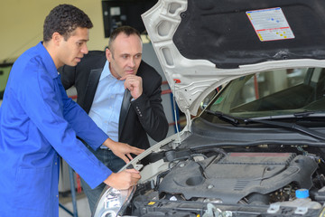 looking at the car's engine
