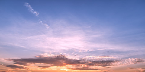 Pastel colored sunset sky panoramic view