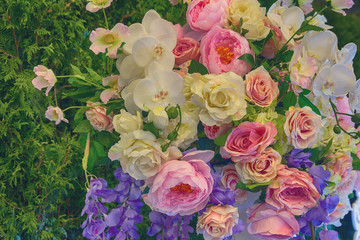 Beautiful multi-colored flowers in a svadeny bouquet