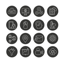 search engine and web development concept icon set in circle buttons
