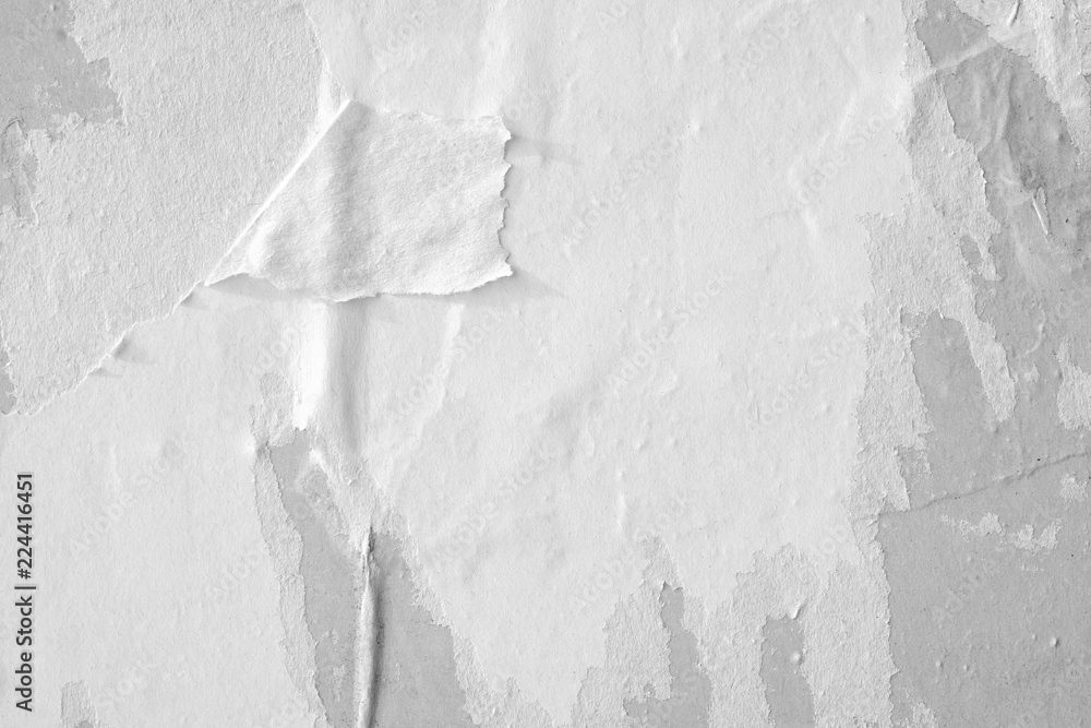 Poster White paper ripped torn background blank creased crumpled posters placard grunge textures surface backdrop / Space for text 