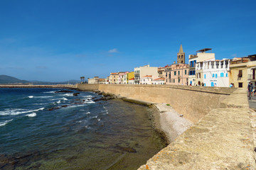 Fototapeta na wymiar The city of Alghero next to the Mediterranean Sea, Sardinia, Italy