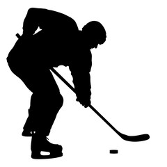 Silhouette of hockey player. Isolated on white