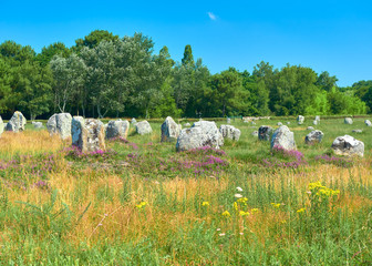 Vista Paisaje del Alineamiento Megalítico de Menhires de Menec en el Yacimiento Prehistórico Neolítico y Celta de Carnac, Morbihan, Bretaña, Francia © Juanje Pérez