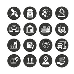 shipping and logistics icon on circle buttons