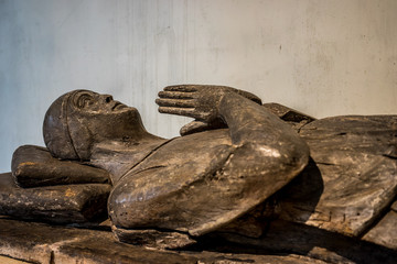 Wooden tomb St Mary's church Abergavenny