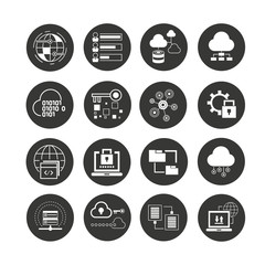 data analytics and network concept icons in circle buttons