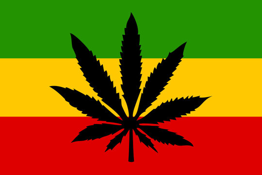 Rastafari flag with cannabis leaf