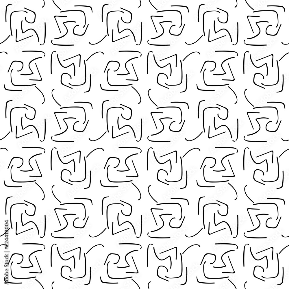Poster seamless pattern of short curves. black worms on white background. abstract vector pattern.