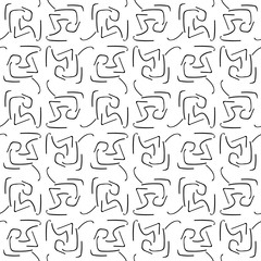Seamless pattern of short curves. Black worms on white background. Abstract vector pattern.
