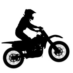Fototapeta na wymiar Silhouette of motorcycle rider performing trick on white background