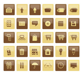 Business and office icons over brown background - vector icon set