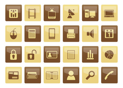 Business and office icons over brown background - vector icon set