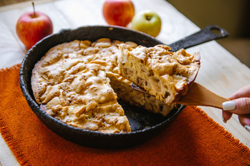Apple Pie in vintage form. Autumn composition with apples and pie
