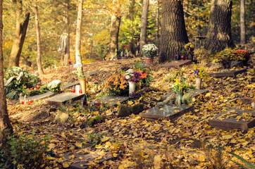 decorated graves at the cemetery
