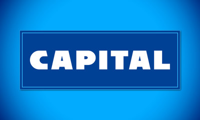 Capital - clear white text written on blue card on blue background