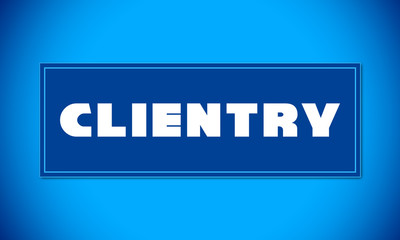 Clientry - clear white text written on blue card on blue background