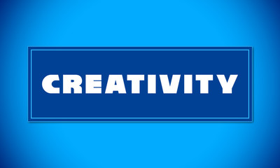 Creativity - clear white text written on blue card on blue background