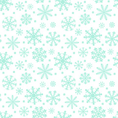 Seamless pattern for Christmas and New Year. Hand-drawn vector illustration of snowflakes in blue on a white background.
