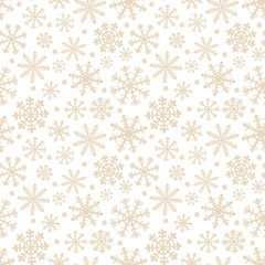 Seamless pattern for Christmas and New Year. Hand-drawn vector illustration of snowflakes in beige on a white background.