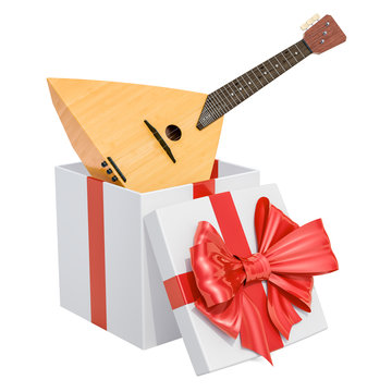 Gift box with balalaika, 3D rendering