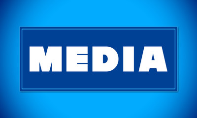 Media - clear white text written on blue card on blue background