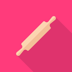 Rolling pin flat icon with long shadow isolated on pink background. Rolling pin sign symbol in flat style. Kitchenware element Vector illustration for web and mobile design.