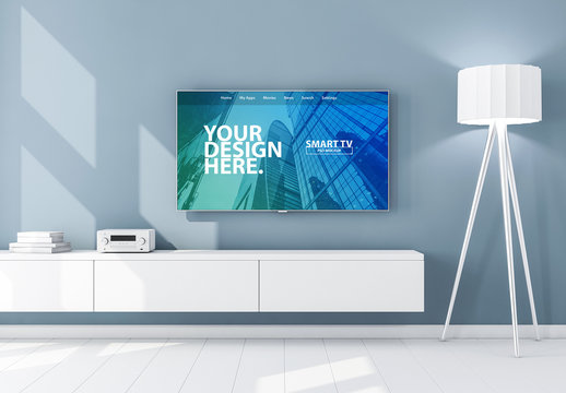 Smart TV on Blue Wall Mockup