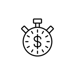 accumulation concept. chronometer and dollar line outline black vector icon