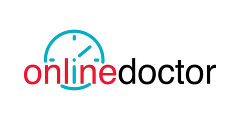 Doctor online logo with clock icon. Mobile medicine round the clock 24 7 app. Neon doctors mobile app sign with.