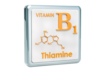 Vitamin B1, thiamine. Icon, chemical formula, molecular structure on white background. 3D rendering